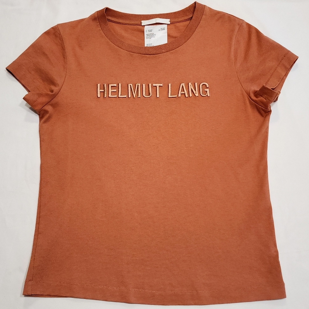 HELMUT LANG Short Sleeve Embroidered Logo T-Shirt - Rust Brown - Size Small